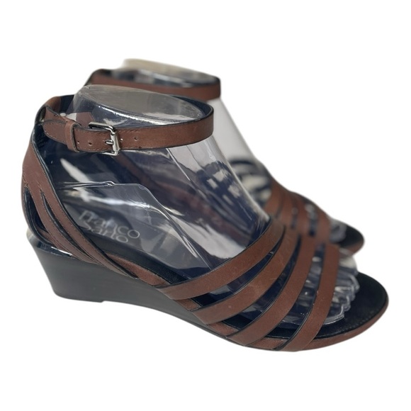 Franco Sarto Women’s Della Brown Leather Wedge Sandals - Picture 1 of 9